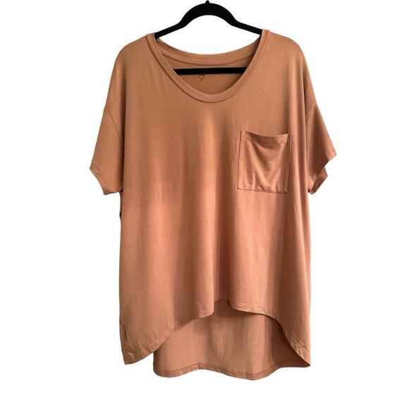 Ann Taylor LOFT Women's Sleep Short Sleeve High-Low Hem Pajama Top Size M Tan - Picture 1 of 7